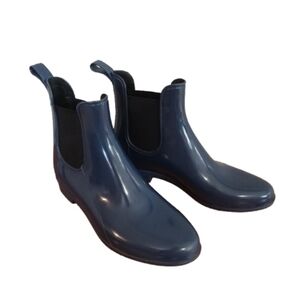 J. Crew Women's Blue Pull On Chelsea Rubber Ankle Rain Boots Size 9